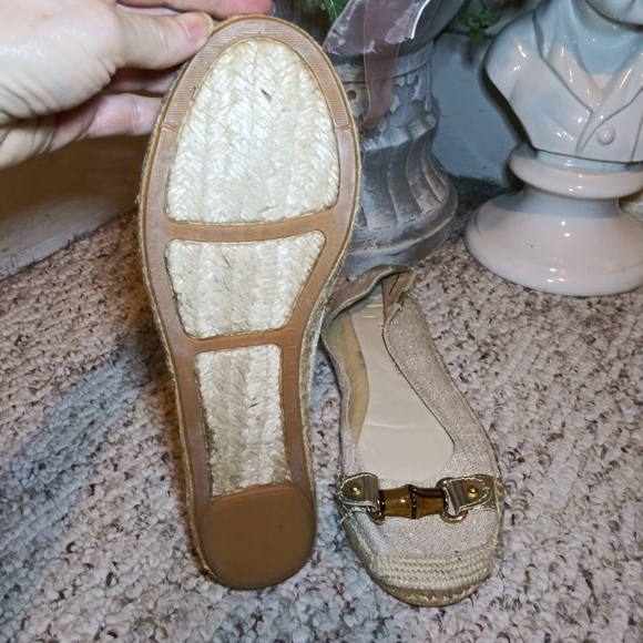 Etienne Aigner Unice Bamboo Accent Sparkly Gold Linen Espadrille Ballet Flats - Picture 8 of 9